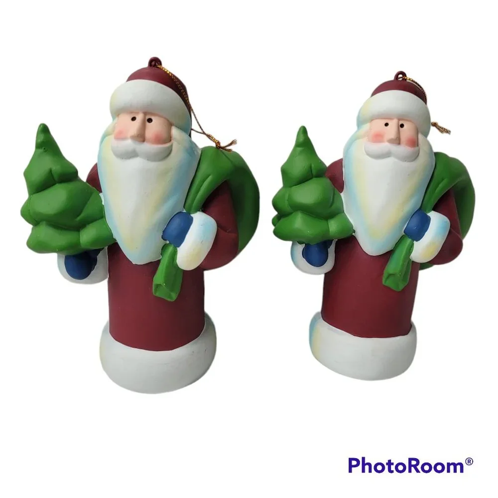 Susan Zulauf Santa Ornaments Christmas Table decor 6 in Set of 2 Tree & Sac